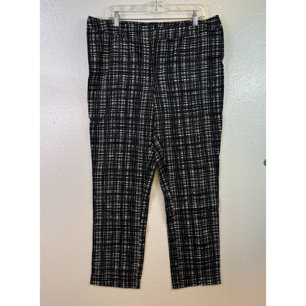 Apt 9 Modern Fit Womens Pants Sz 16 Trousers Low Rise Plaid Black‎ White Casual